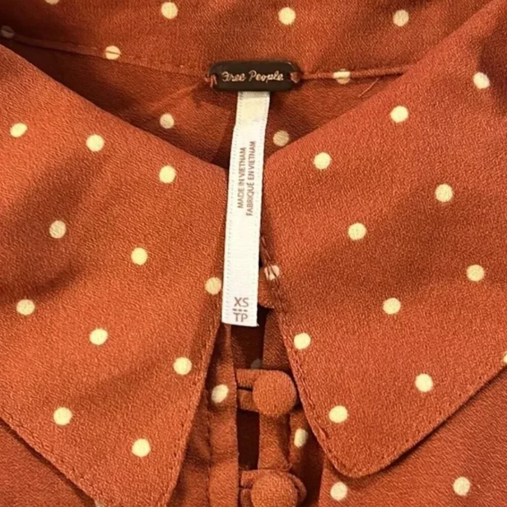 Free People New World Dotted Blouse in Autumn orange combo size X-Small